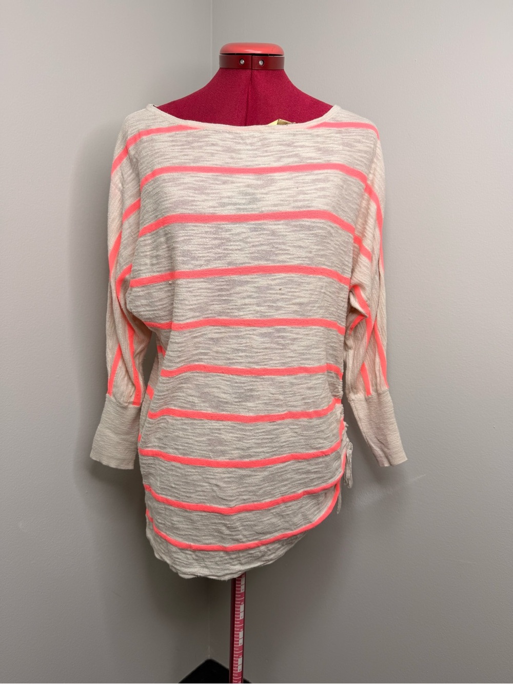 Express Beige Sweater with Neon Coral Stripes